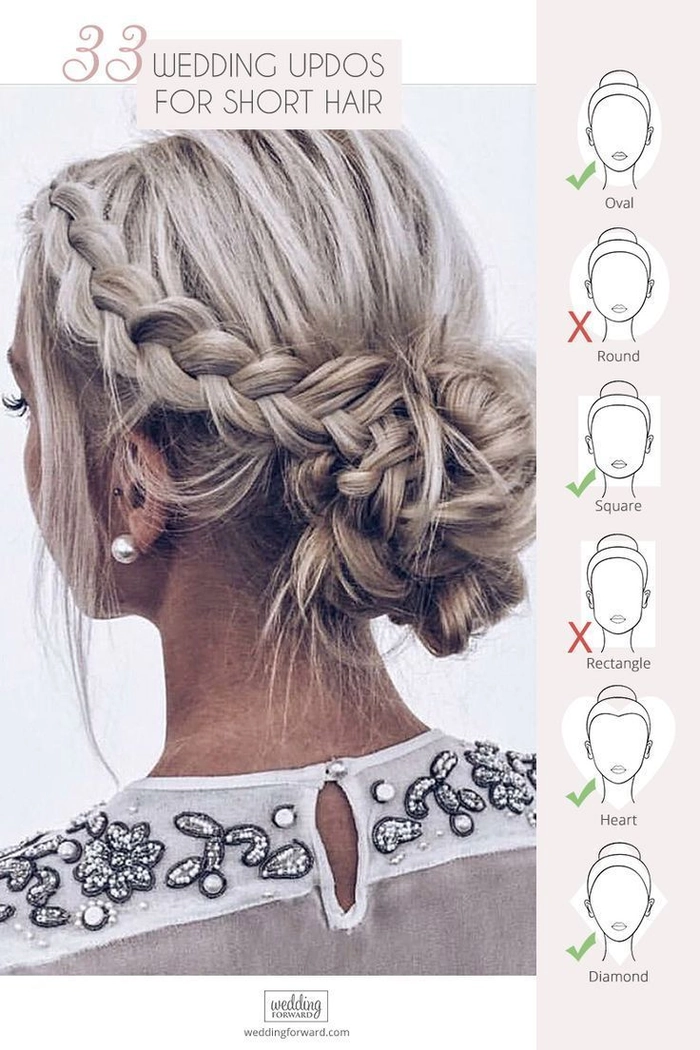 Chic and simple short hair updo perfect for bridesmaids at a wedding Elegant short hair bridesmaid updo styled with soft curls and floral accessories