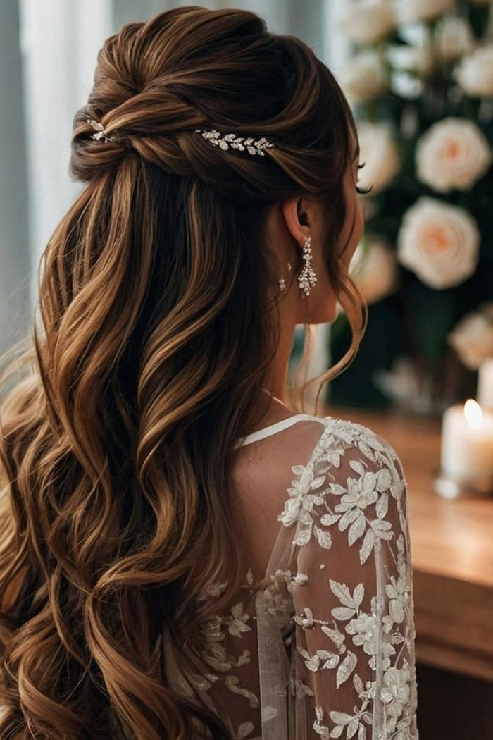 Elegant Shoulder-Length Half-Up Hairstyles for Your Wedding