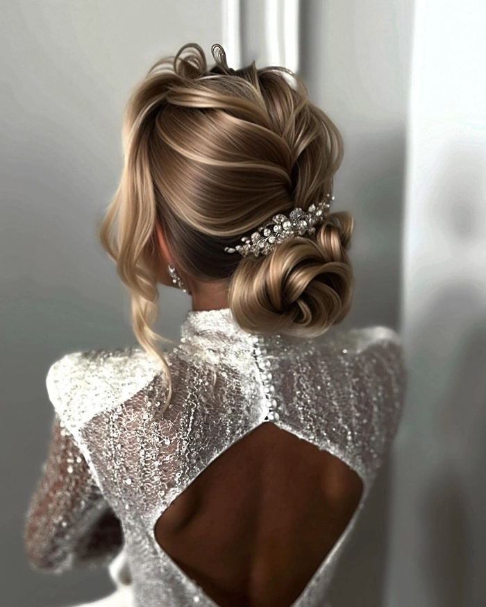 Elegant long straight sleek bridal hair for a modern wedding look