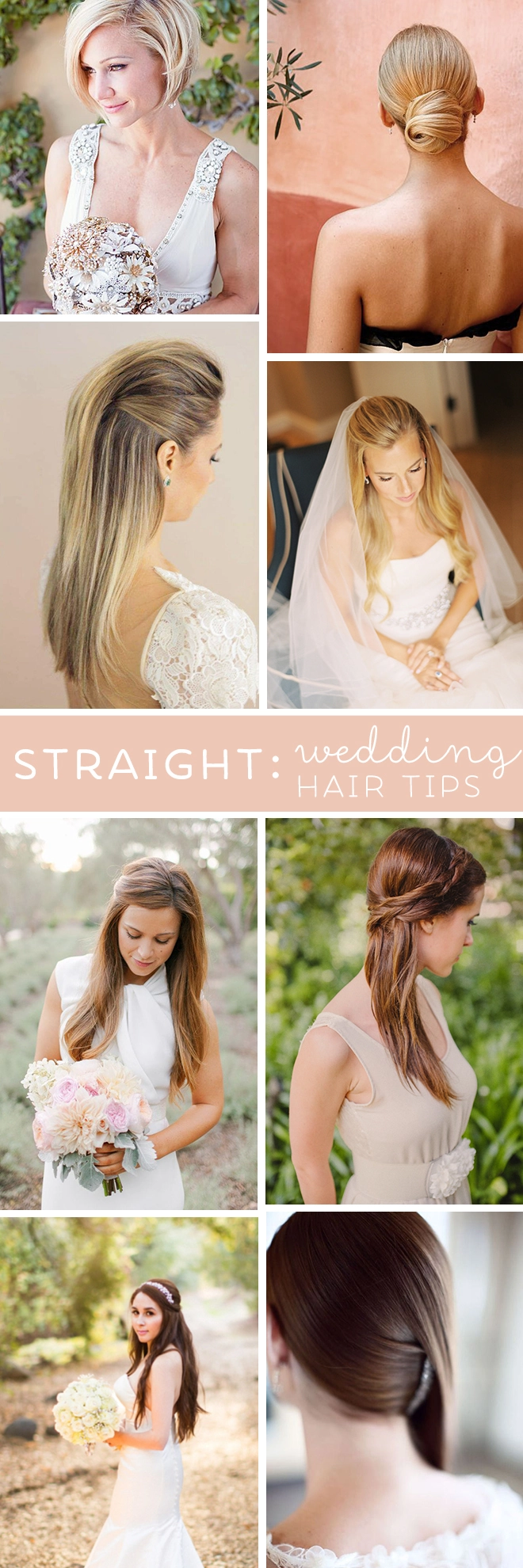 Elegant long straight sleek bridal hair styled for a modern wedding look
