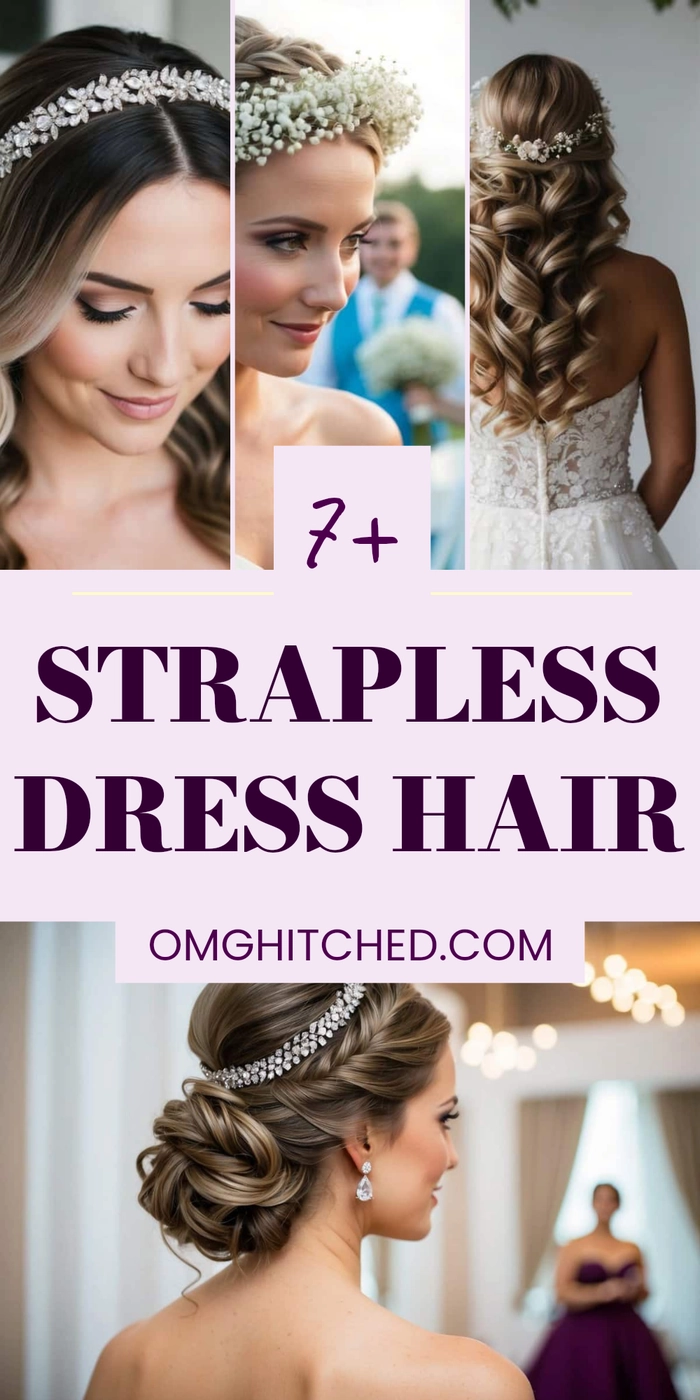 Beautiful bridal hairstyle perfect for a strapless wedding gown Elegant wedding hair styled for a bride wearing a strapless dress