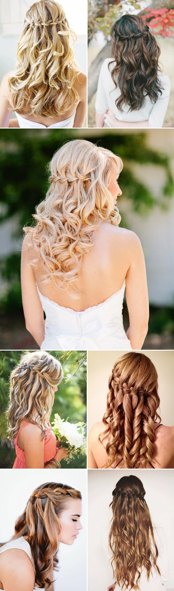 Beautiful bridal waterfall braid hairstyle perfect for a wedding day look Elegant waterfall braid wedding hair styled with soft curls for a bride