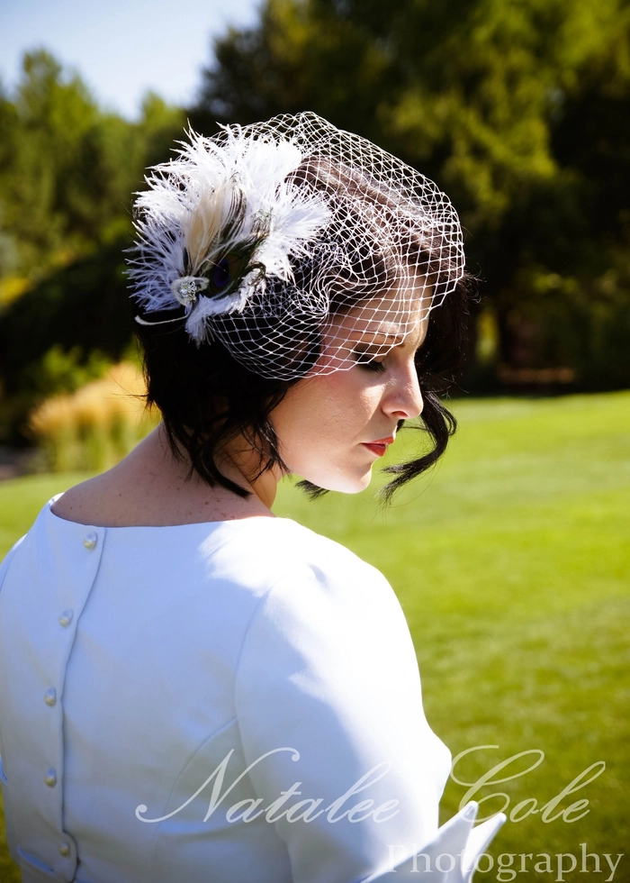 Elegant wedding hairstyle featuring a birdcage veil for a vintage bridal look
