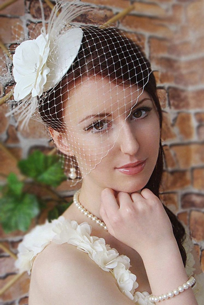Elegant wedding hairstyle featuring a classic birdcage veil for a vintage bridal look