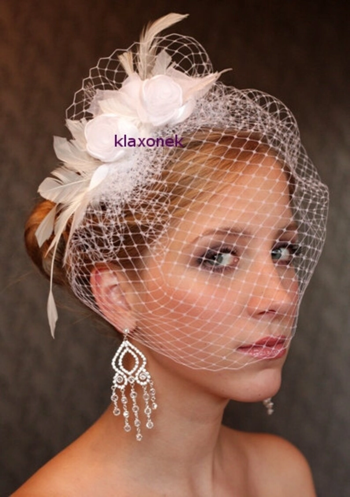 Elegant wedding hairstyle featuring a delicate birdcage veil for a classic bridal look