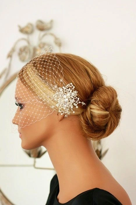 Elegant wedding hairstyle featuring a birdcage veil for a classic bridal look
