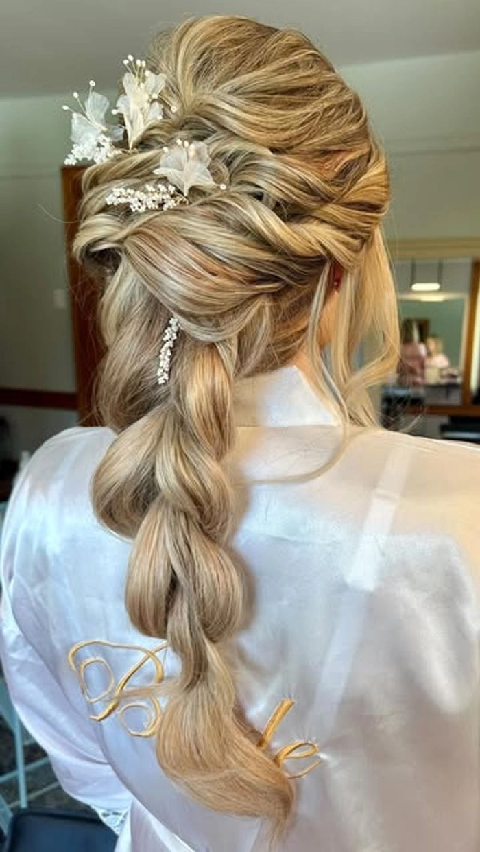 Beautiful wedding hairstyle inspiration tailored for mature brides on their special day Elegant wedding hairstyle for older brides featuring soft curls and delicate accessories