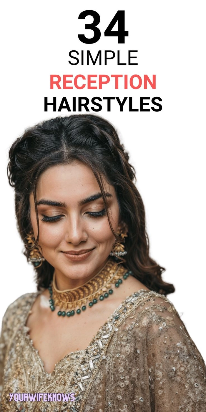 Elegant evening reception wedding hairstyle transformation with soft curls and floral accents