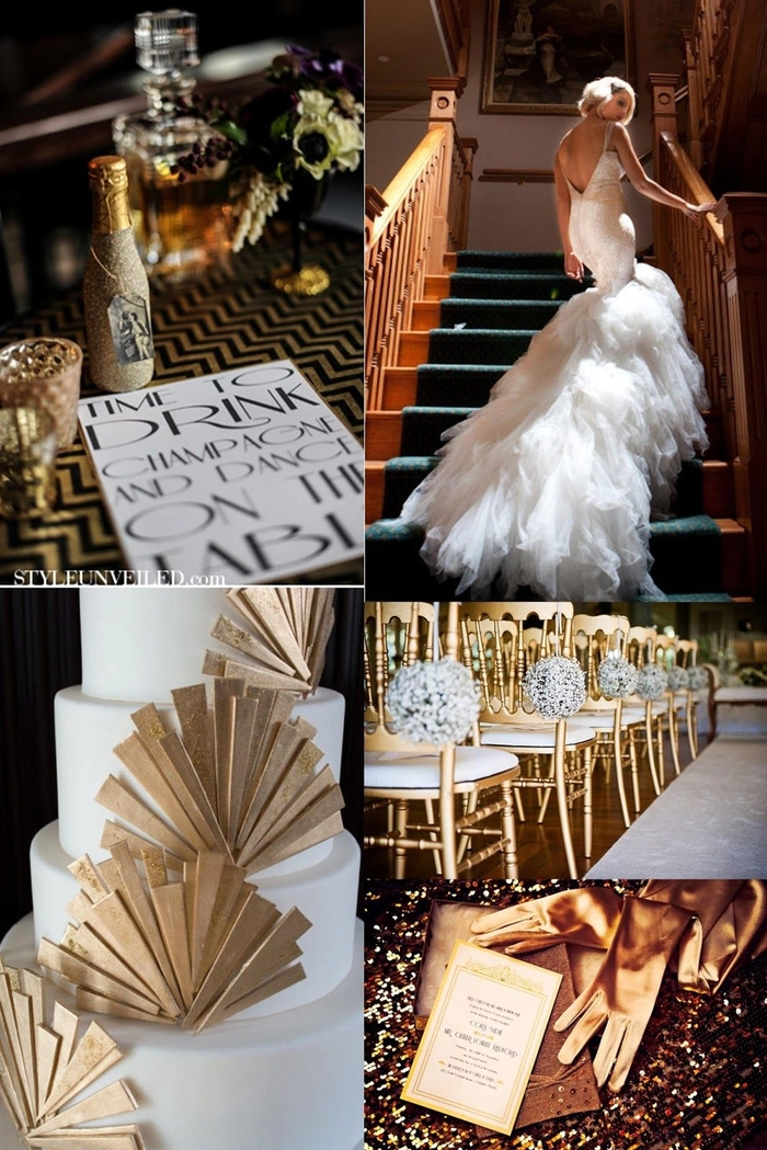 Elegant Great Gatsby themed wedding hair with vintage waves and pearl accessories