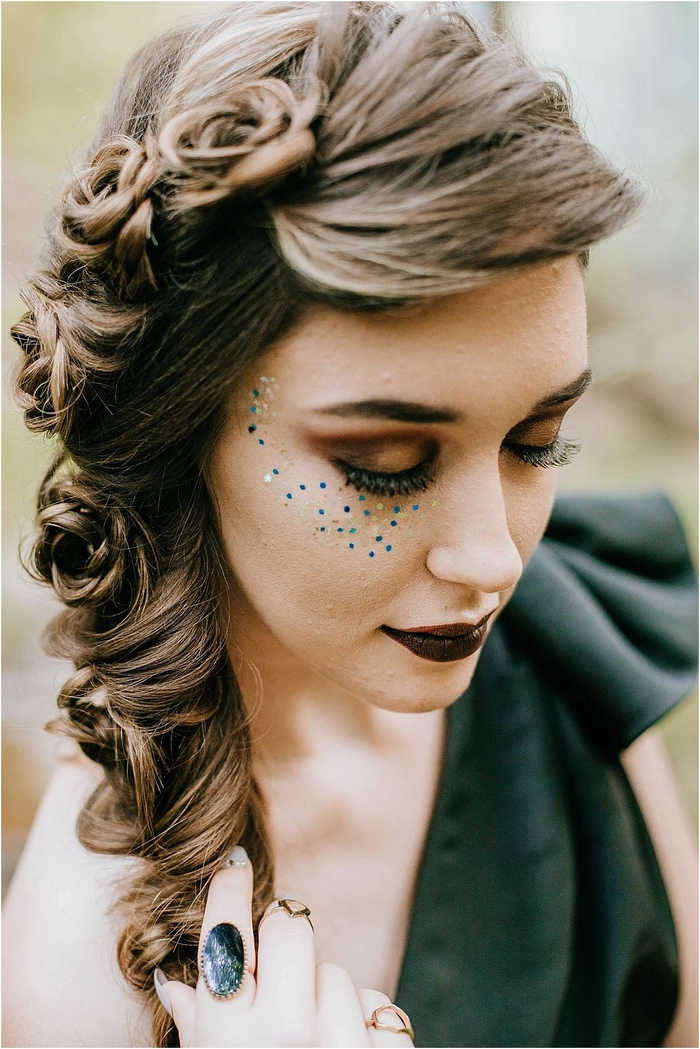 Gothic wedding bridal hairstyle featuring dark, romantic elements and detailed embellishments Elegant gothic wedding bridal hair styled with intricate black lace accessories