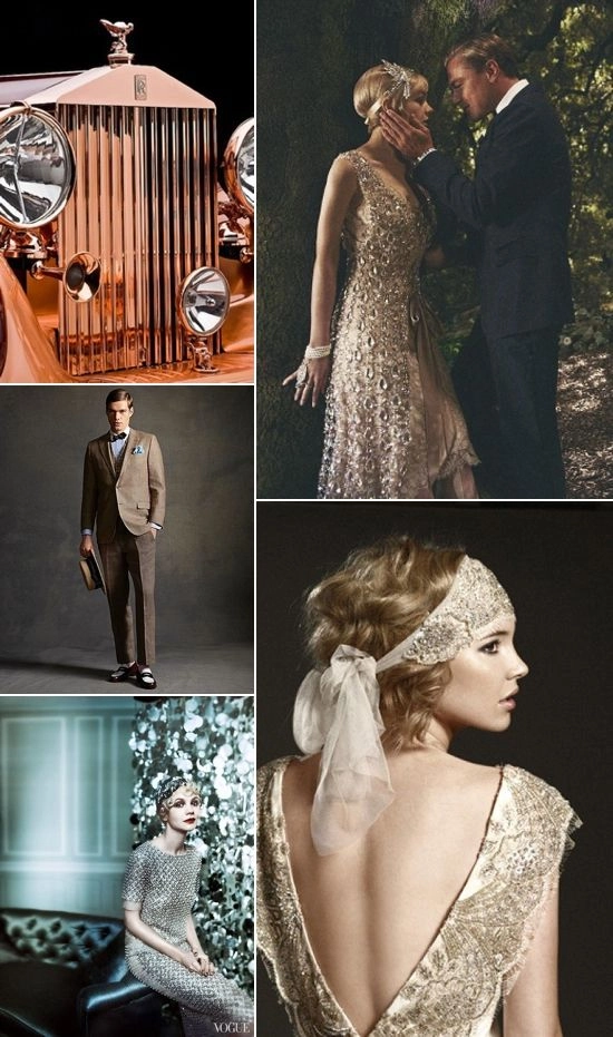 Elegant great gatsby themed wedding hair styled with vintage waves and pearl accessories