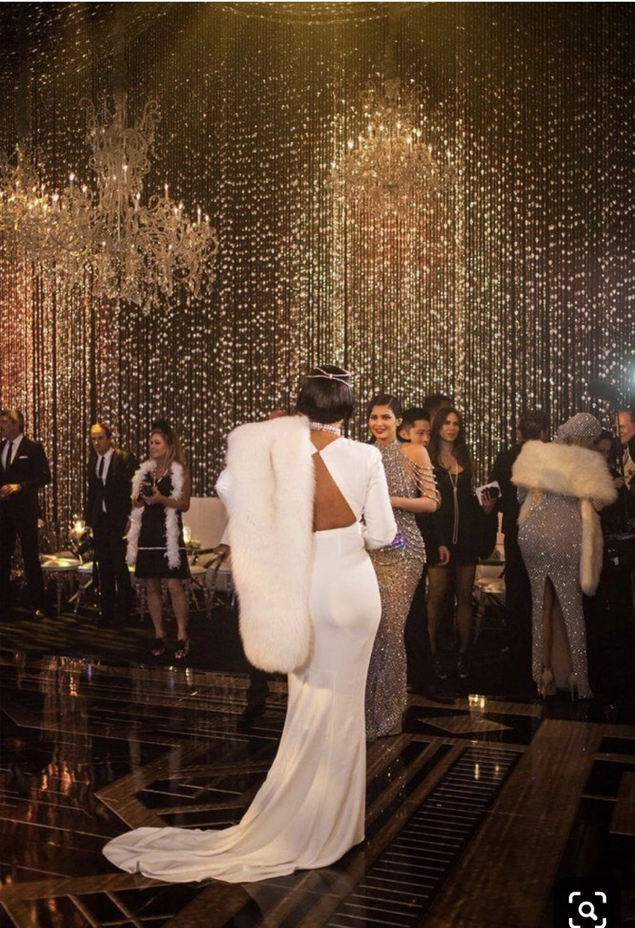 Elegant great gatsby themed wedding hair with vintage finger waves and jeweled headband
