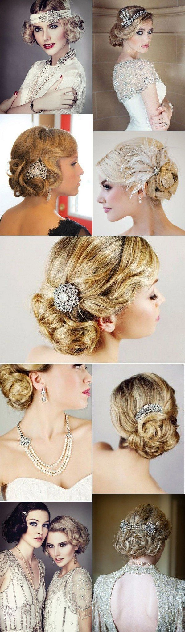 Elegant great gatsby themed wedding hair with vintage wave and pearl accessories
