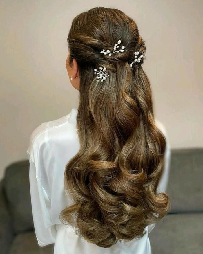 Bride showcasing elegant Korean traditional wedding hair with ornamental headpiece