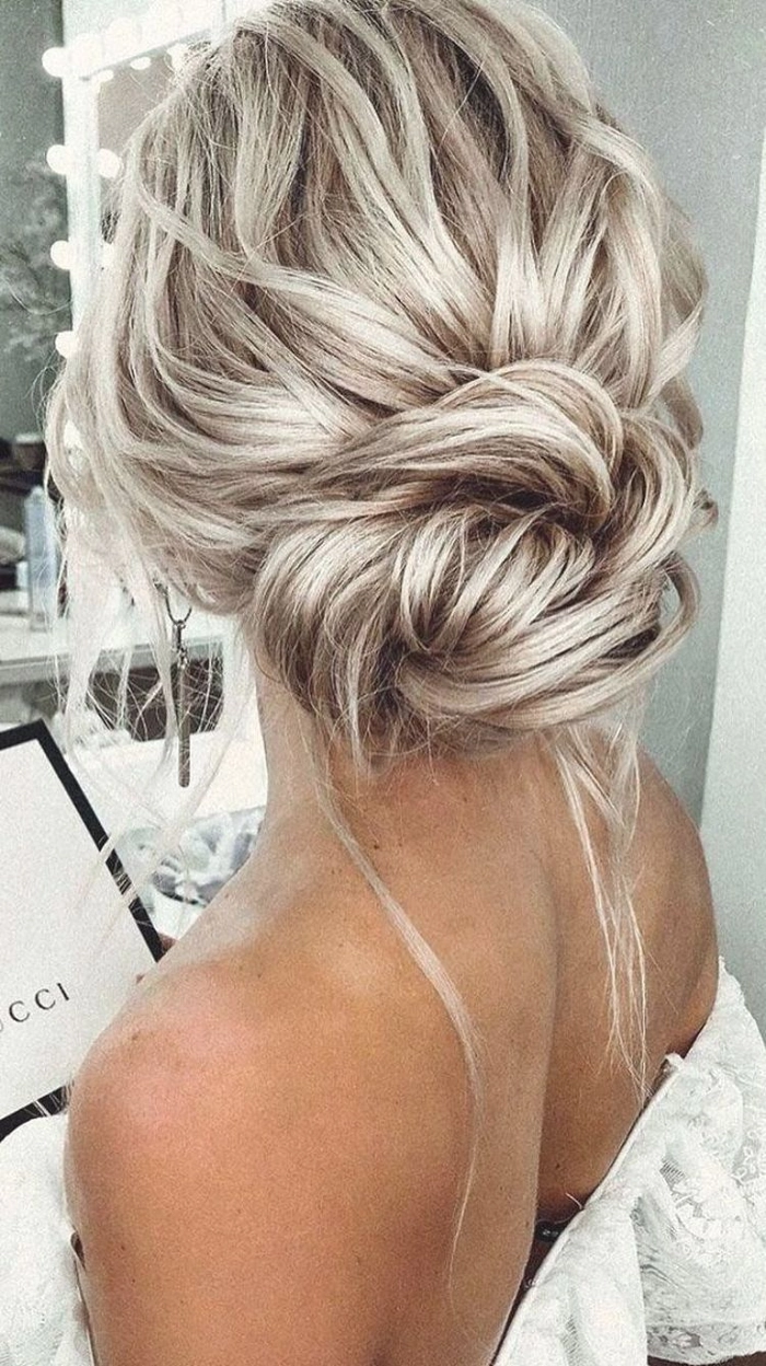 Effortless Messy Textured Low Bridal Updo Ideas for Weddings