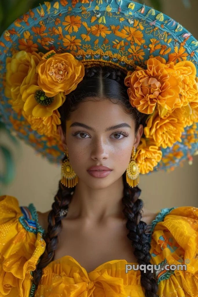 Mexican bridal braided hair styled with delicate floral accents