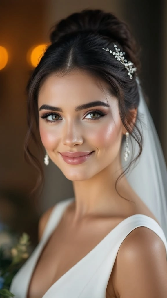 Chic minimalist bridal hairstyle perfect for modern weddings number 14 Elegant minimalist bridal hair with soft waves and delicate accessories
