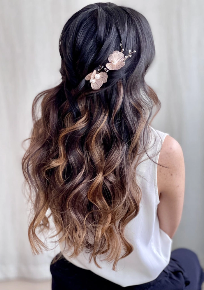Modern wedding hair color trends for brides showcasing vibrant highlights