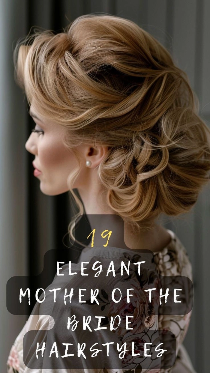 Elegant mother of the bride hairstyle perfect for a formal wedding celebration Mother of the bride elegant hair styled in a sophisticated updo with soft curls