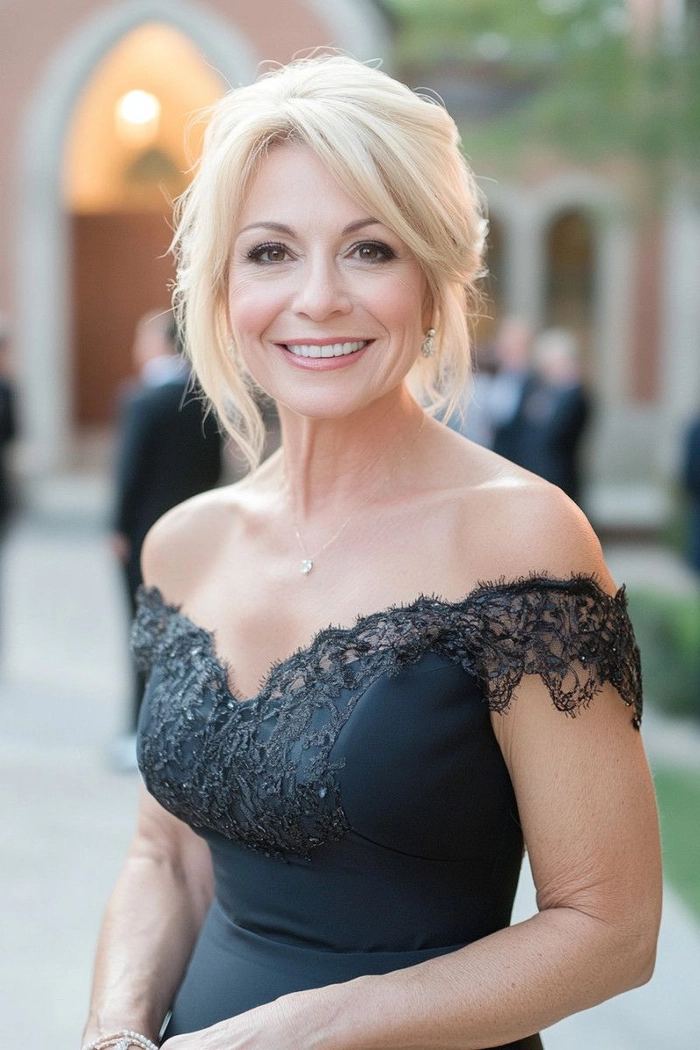 Chic wedding hairstyle ideas for the mother of the groom on special day Elegant mother of the groom modern hairstyle with soft curls and volume