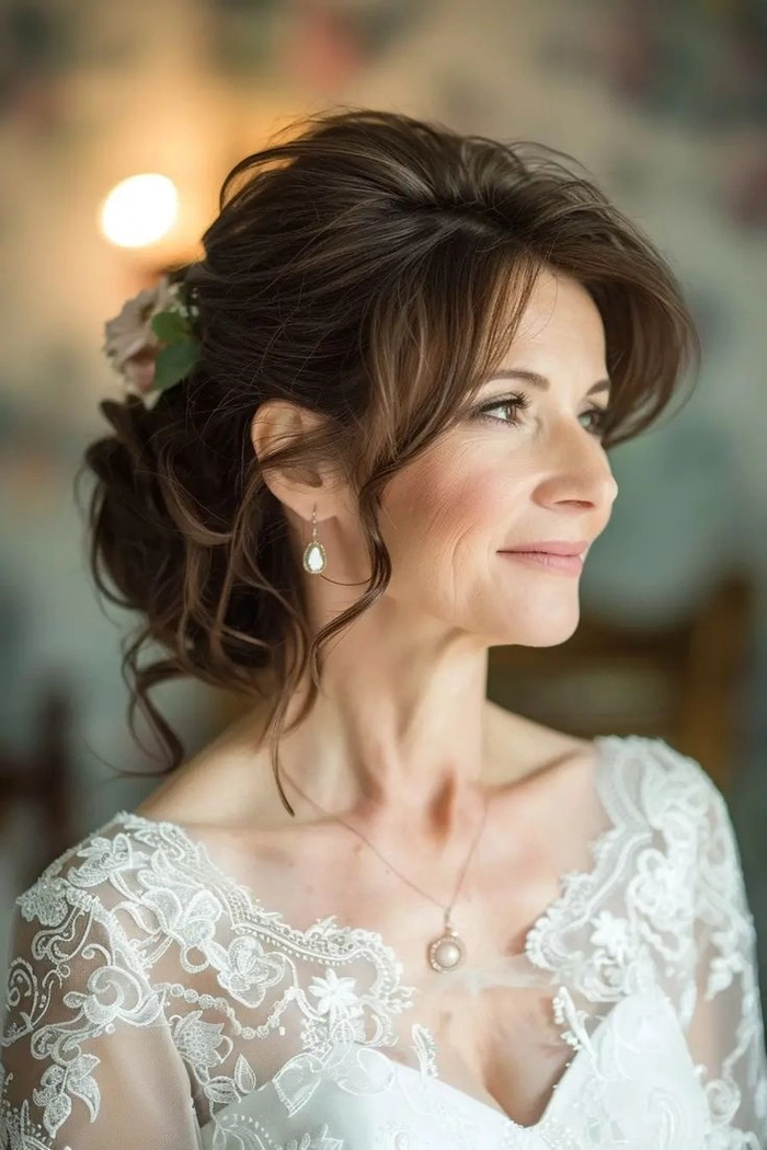 Mother of the bride elegant hair showcasing a timeless wedding look Elegant mother of the bride hairstyle with soft curls and subtle volume