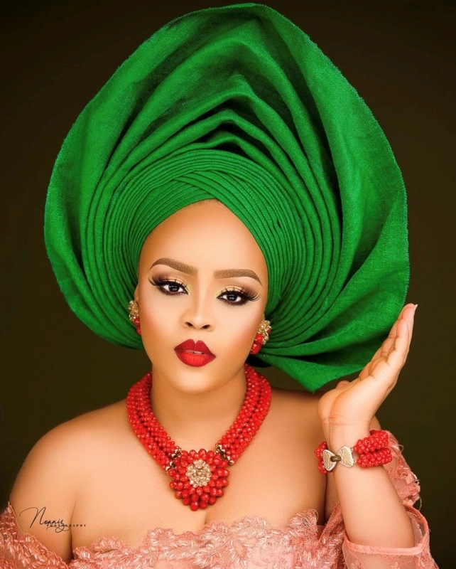 Elegant Nigerian bridal hair gele styles showcasing vibrant and intricate headwrap designs