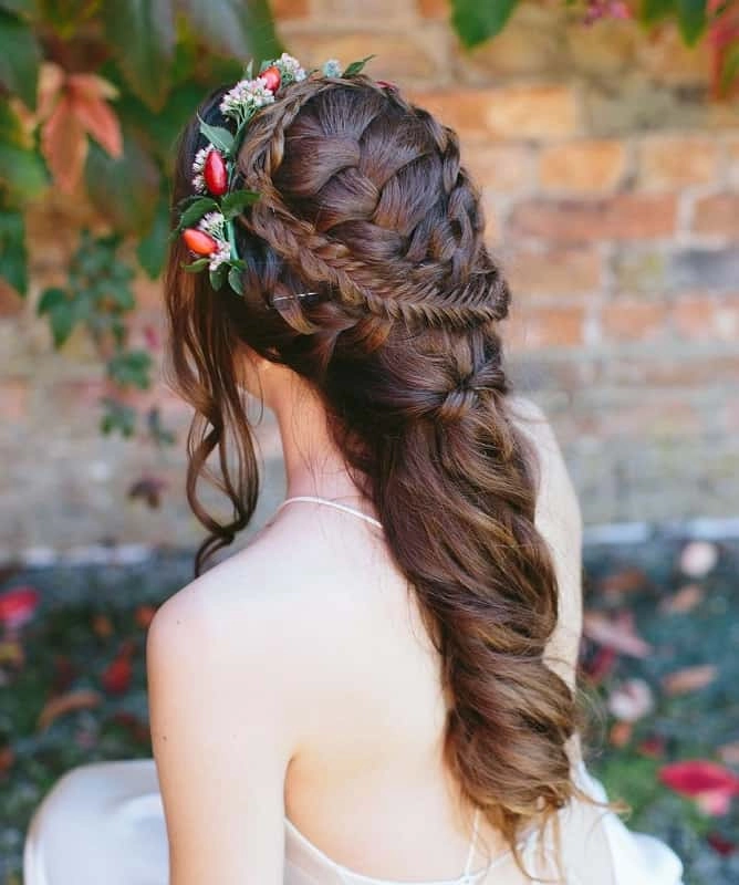 Detailed bridal hairstyle inspired by renaissance fair trends, perfect for weddings Elegant renaissance fair wedding hair with intricate braids and floral accents