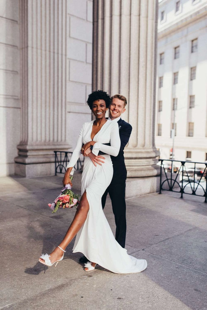 Elegant and understated courthouse wedding bridal hairstyle Bride with simple bridal hair styled for a courthouse wedding