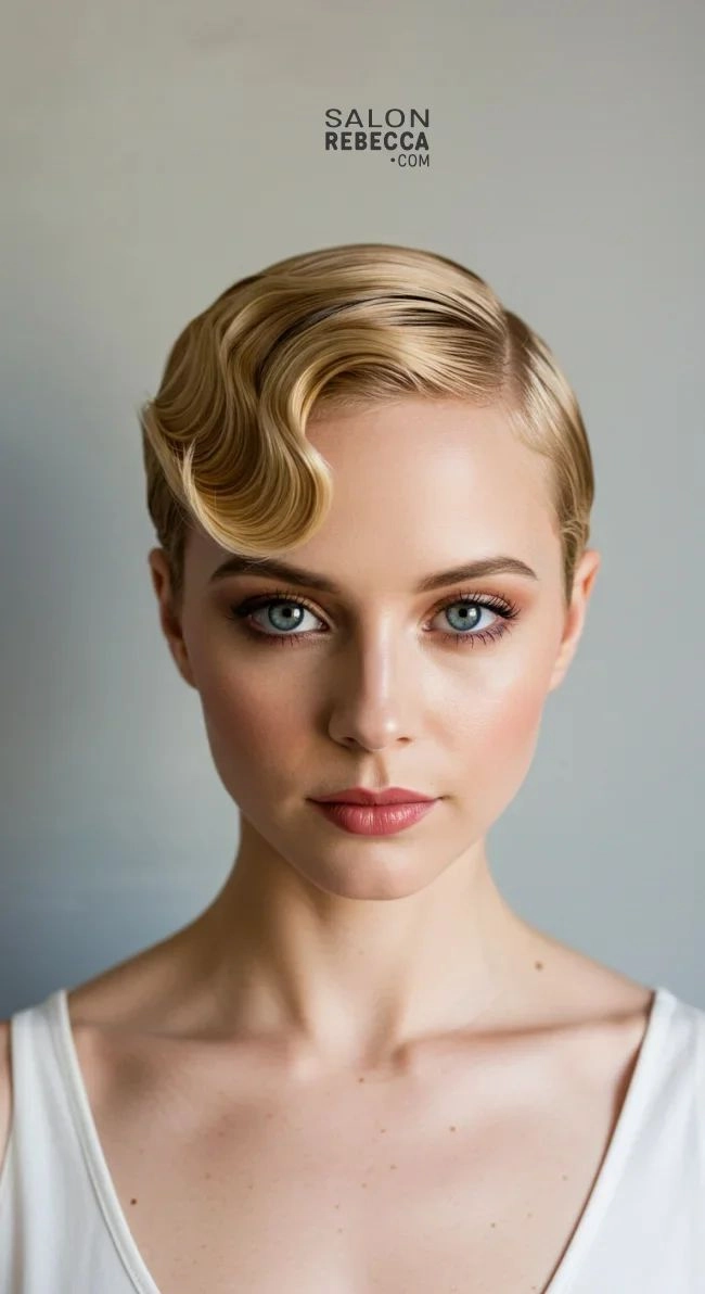 Elegant vintage 1920s finger waves wedding hair style on a bride
