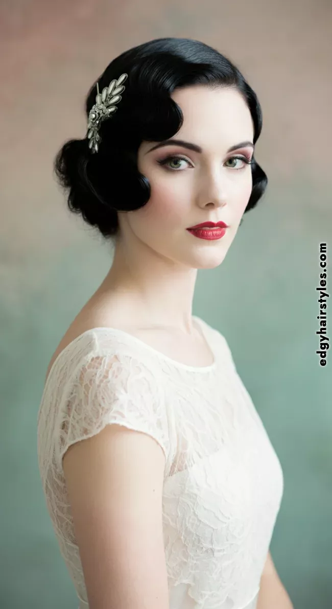 Elegant vintage 1920s finger waves styled for a wedding day look