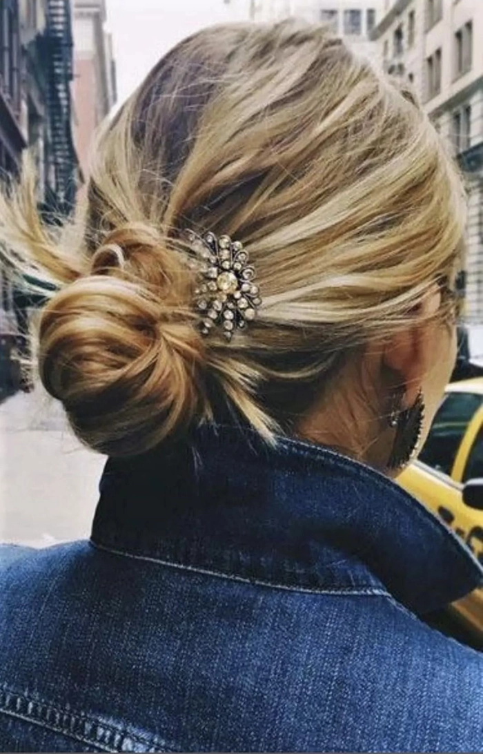 Barrette stacking method for medium length office hair with multiple clips
