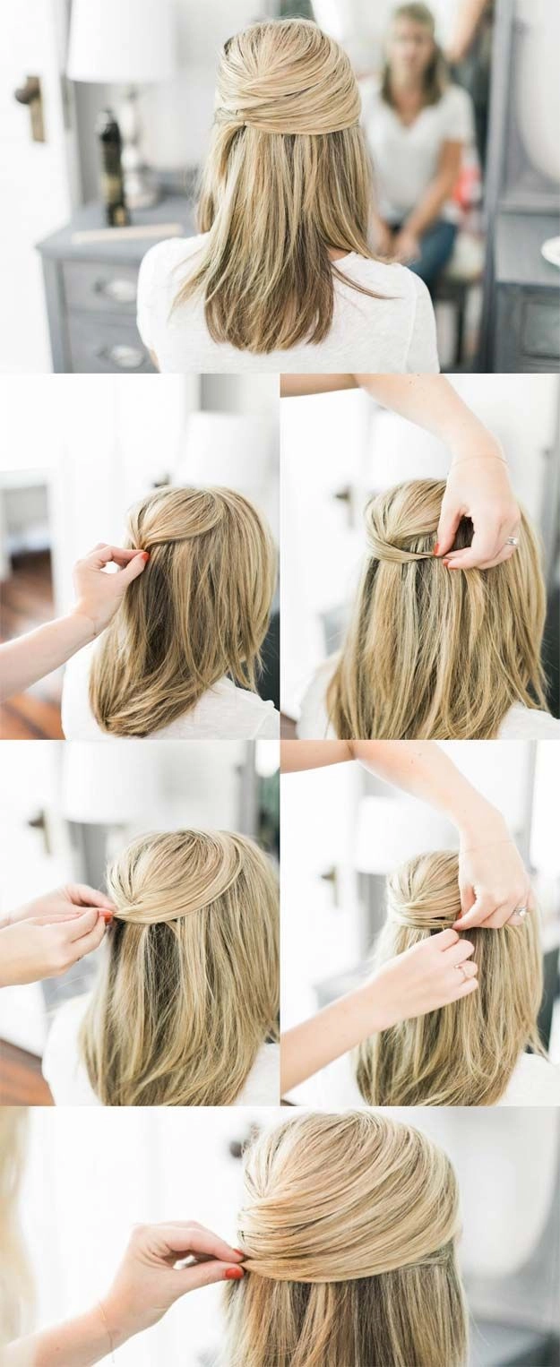 Medium length office hair styled with stacked barrettes in a polished work look