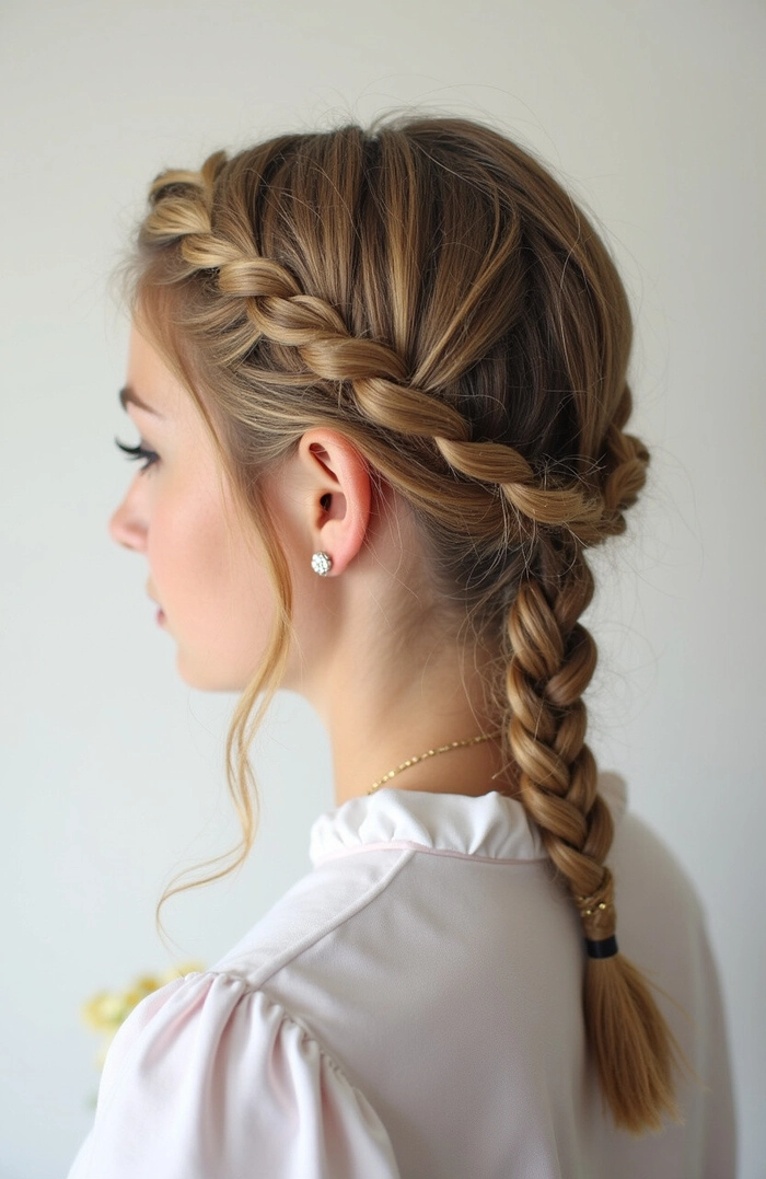 A neat braided crown hairstyle suitable for a conservative office environment