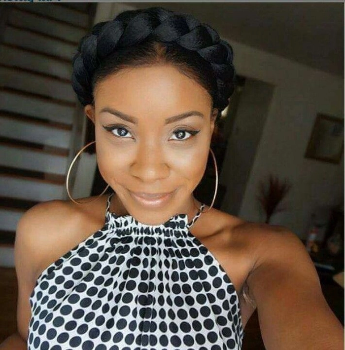 A subtle braided halo style with low texture for office-appropriate formal wear