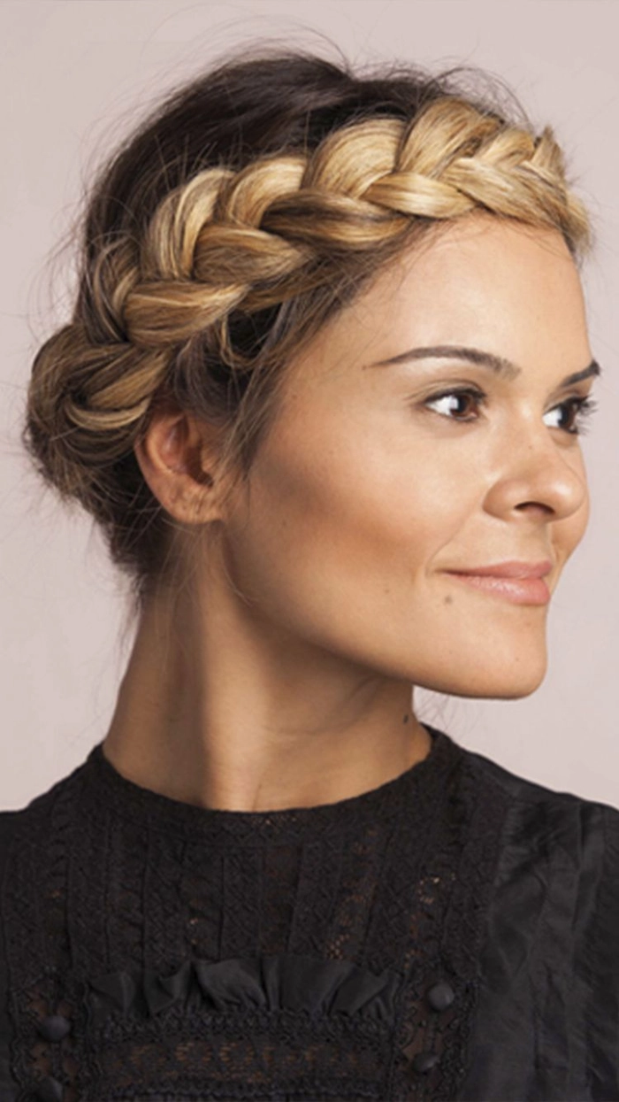 Braided halo hairstyle variation suitable for conservative office environments