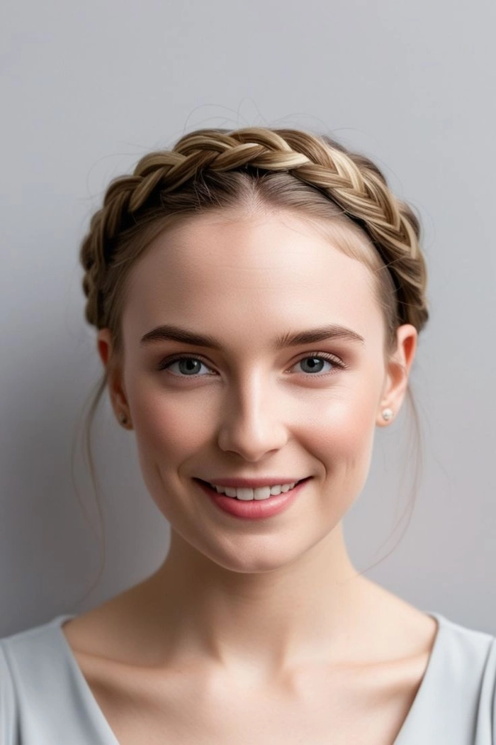 Braided halo updo variation suitable for conservative office environments