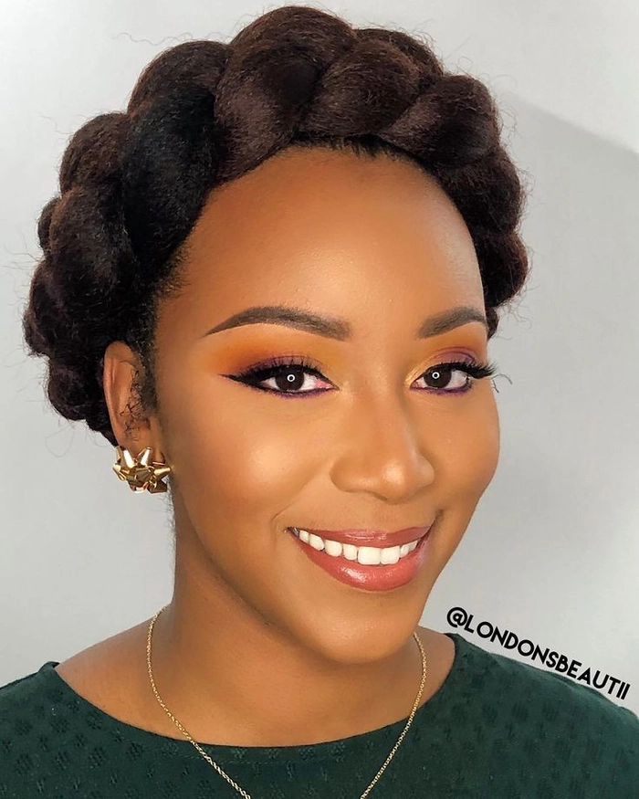 Braided halo variation with subtle twists for a conservative office look