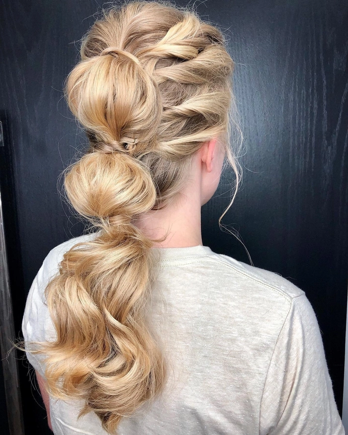 Step-by-step bubble ponytail technique for a sleek office look