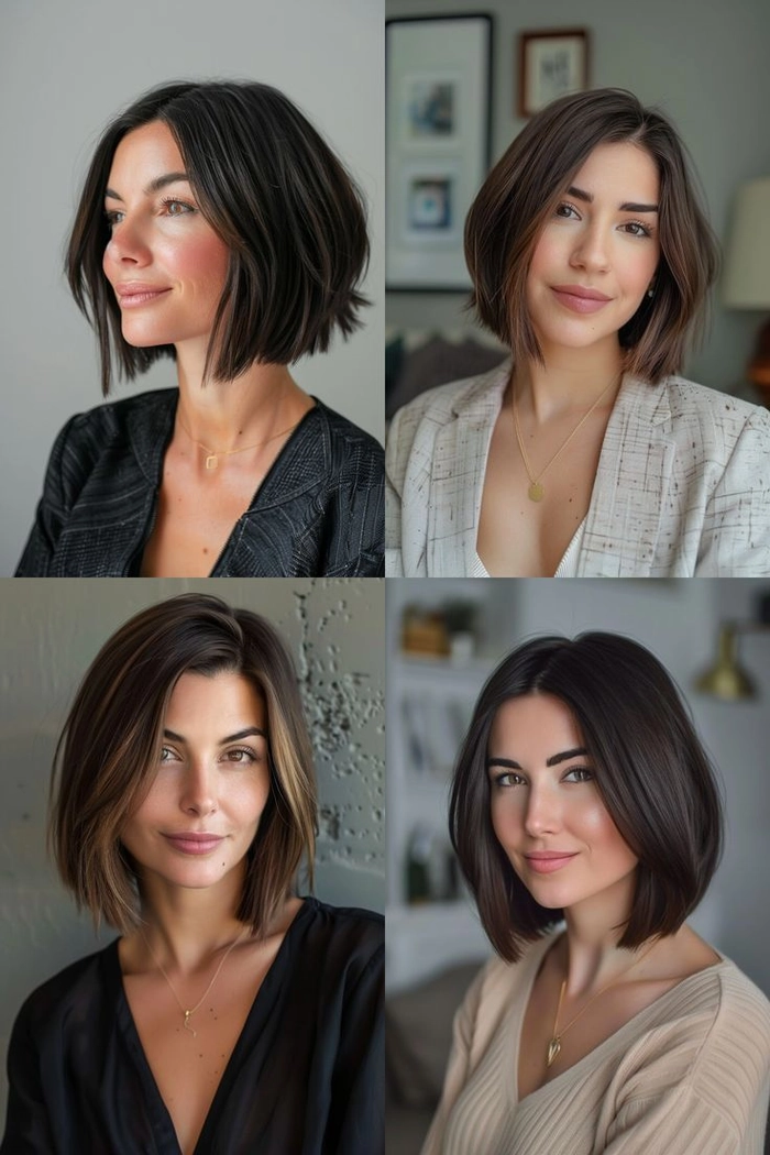 Business Casual Short Bob Hairstyle Idea Number 3 for Professional Work Style Sleek short bob with side part and smooth finish for business casual work look