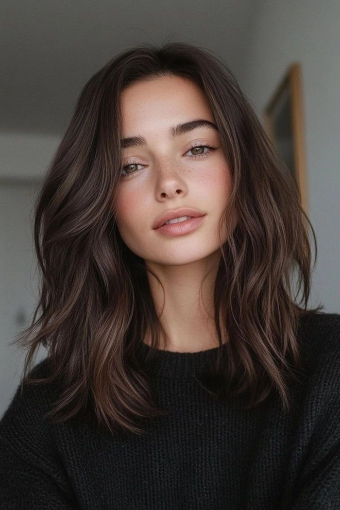 Collarbone length hair tuck ideas for a polished workwear look Woman with collarbone-length hair tucked behind ears in a sleek and professional office hairstyle