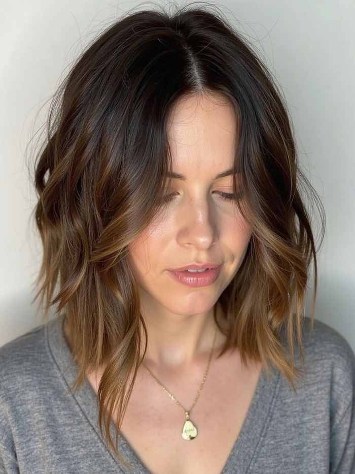 Tucked collarbone length hairstyle suitable for workplace Professional collarbone length hair tucked behind ears for office wear