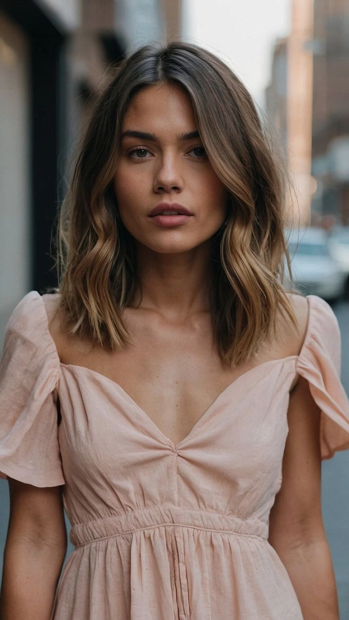 Hairstyle inspiration: tucking collarbone length hair for a polished work appearance Office-appropriate hairstyle with collarbone-length hair neatly tucked behind one ear, featuring a sleek look