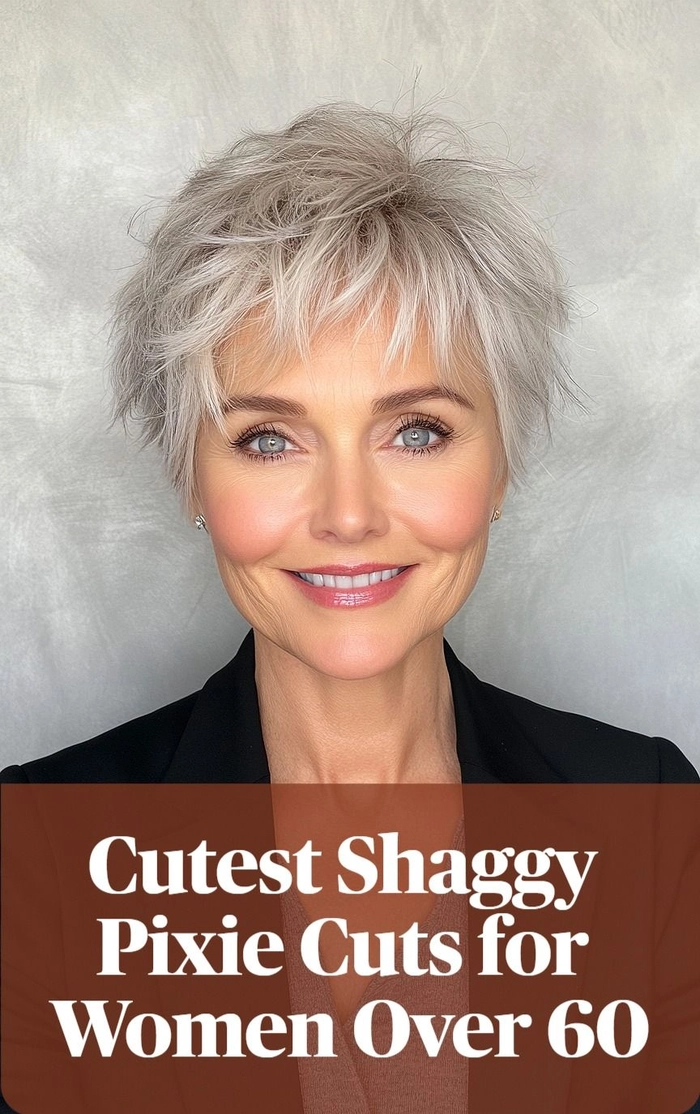 Senior female manager with a conservative pixie cut, professional and sleek