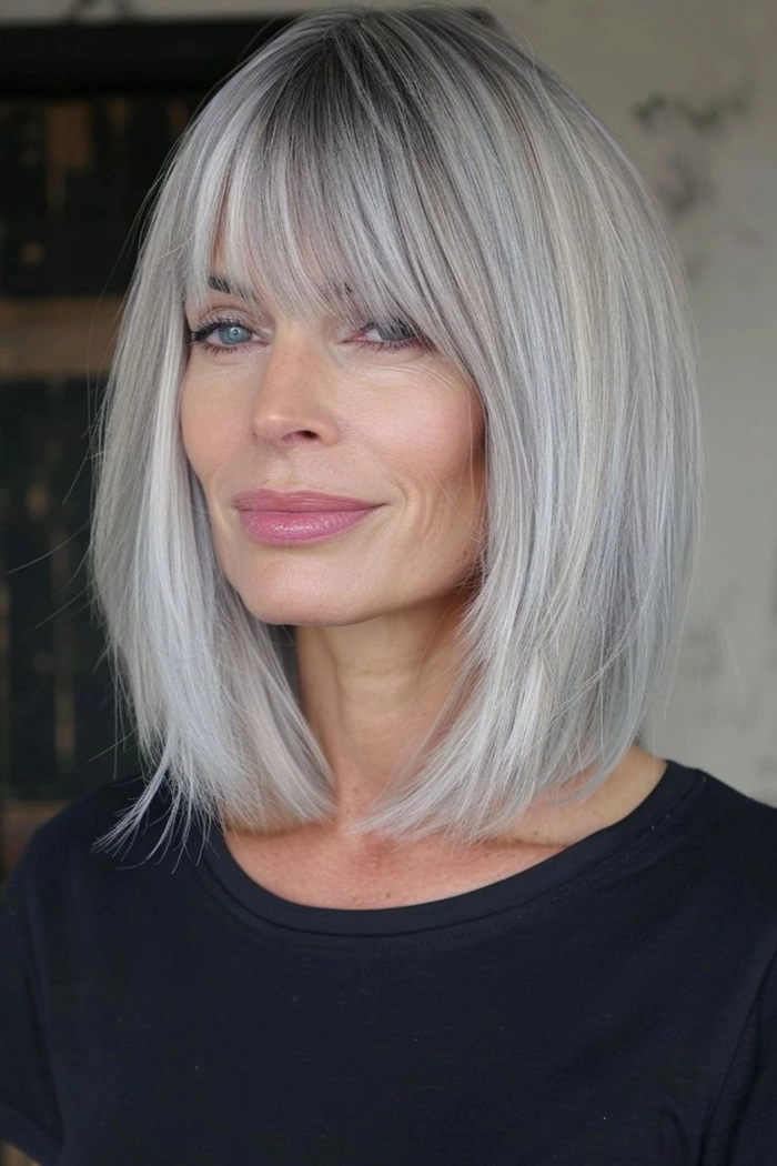 Corporate leader showcasing a subtle gray to brown hair color transition for a professional look