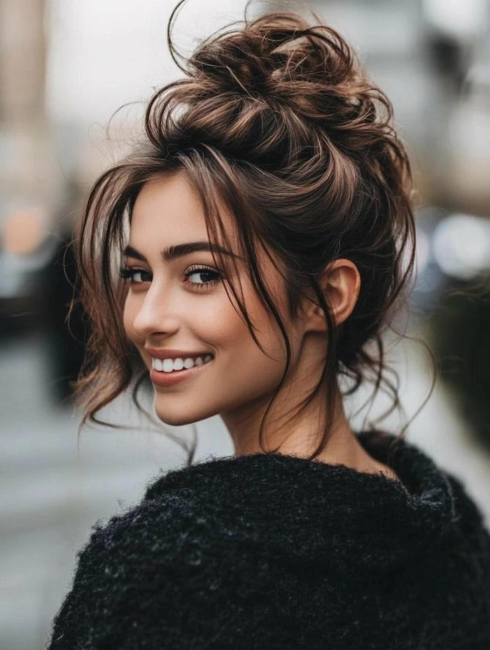 Effortless messy bun hairstyle for a professional work look