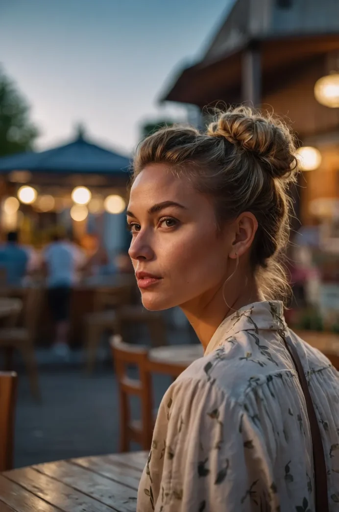 Woman with an effortless messy bun styled for a professional office look