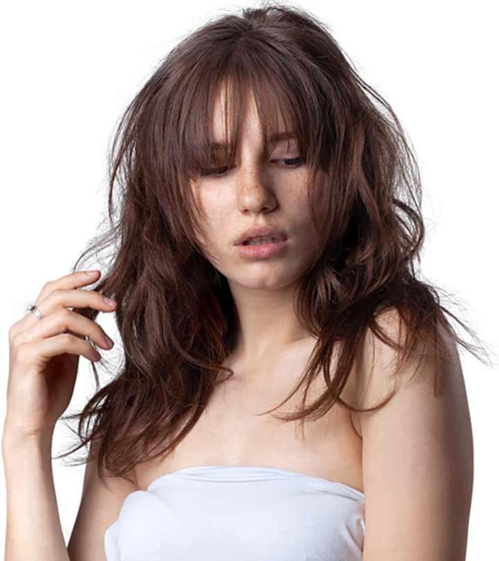 Professional fringe hairstyle covering forehead for work