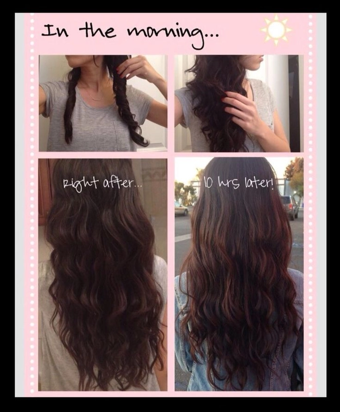 Elegant wave hairstyle created overnight without heat, perfect for early meetings Heatless overnight waves styled for a professional morning meeting at the office