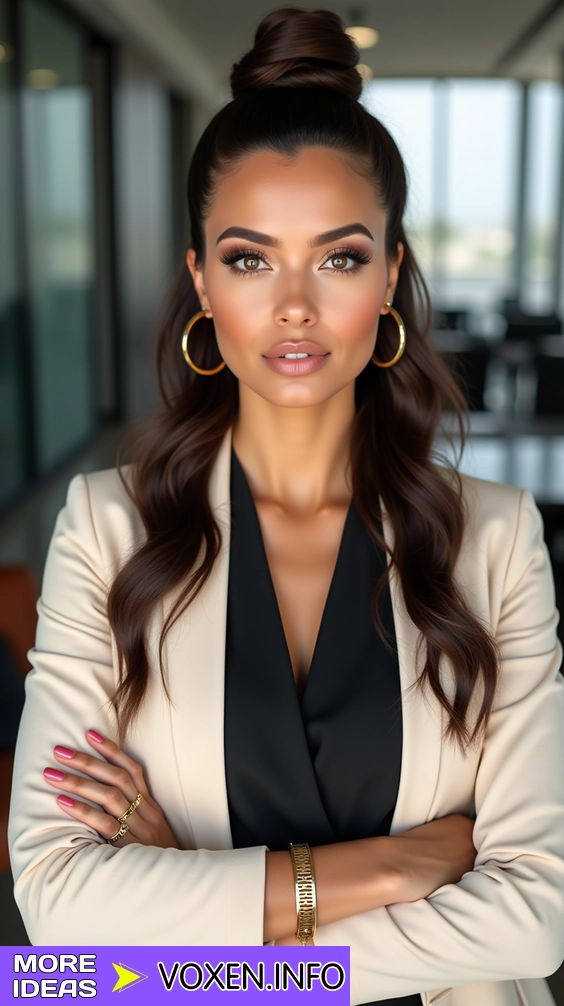 Office hairstyle that keeps hair neatly tucked while wearing glasses practical glasses friendly hair tuck for female office worker with side part