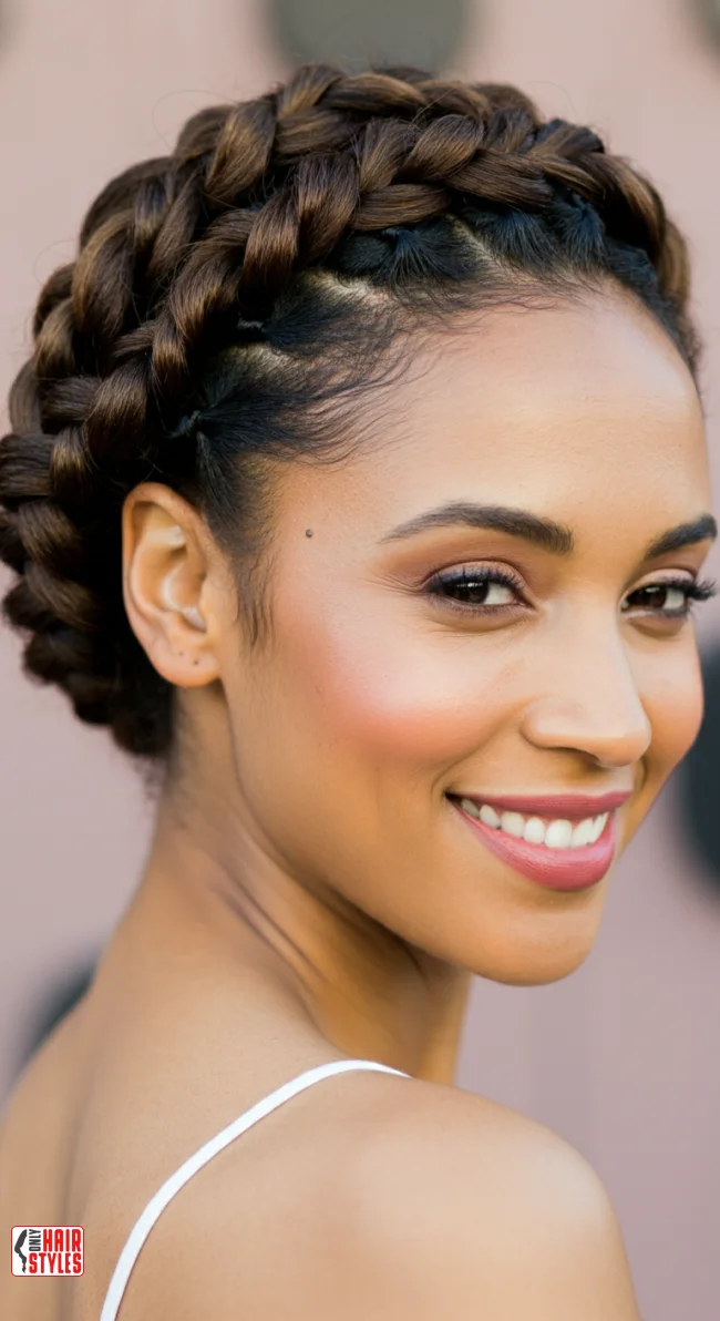 A braided halo variation featuring a low, twisted crown braid suitable for a conservative office environment